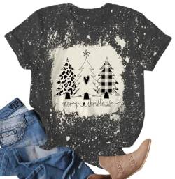 Weihnachtsbaum T-Shirt Für Damen Merry Christmas Bedruckte T-Shirts Kurzarm Holiday Tshirt Oberteile von hohololo