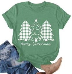 Weihnachtsbaum T-Shirt Für Damen Merry Christmas Bedruckte T-Shirts Kurzarm Holiday Tshirt Oberteile von hohololo