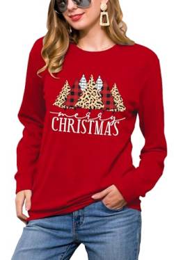 hohololo Merry Christmas Sweatshirts Frauen Xmas Shirt Weihnachtsbaum Grafik Tees Urlaub Langarm Pullover Top, Red-B, 46 von hohololo