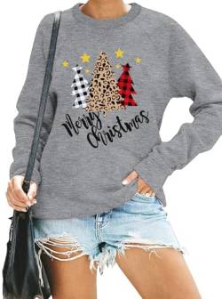hohololo Weihnachten Sweatshirts Frauen Xmas Shirt Weihnachtsbaum Grafik Pullover Urlaub Langarm Tops, Grey-b, 36 von hohololo