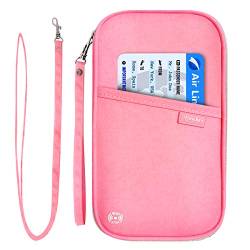 RFID Blocker Familie Reisepass Brieftasche, Reisepass Dokumenten Organizer mit Zwei Abnehmbaren Trägern für Männer Frauen(Pink) von homchen