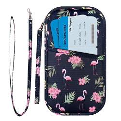 RFID Blocker Familie Reisepass Brieftasche, Reisepass Dokumenten Organizer mit Zwei Abnehmbaren Trägern für Männer Frauen (Flamingo) von homchen