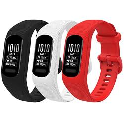 honecumi Armbänder Kompatibel mit Garmin vivosmart 5 Ersatzarmband Damen Herren, Weiches Silikon Klassisches verstellbares Sport Wechselarmband Zubehör Stilvolles Armband,Schwarz/Weiß/Rot von honecumi