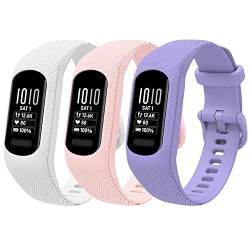 honecumi Armbänder Kompatibel mit Garmin vivosmart 5 Ersatzarmband Damen Herren, Weiches Silikon Klassisches verstellbares Sport Wechselarmband Zubehör Stilvolles Armband,Weiß/Rosa/Helles Lila von honecumi