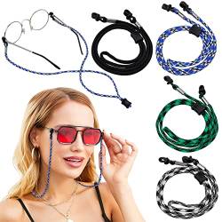 hongmo 4 Stück Verstellbare Brillenkette Brillenband Set, Sportliche Brillenbänder, Sonnenbrillen Kette für Damen und Herren, Bunte Brillenkette Cords mit rutschfestem Band von hongmo