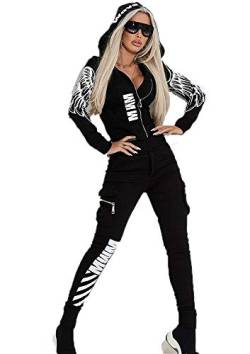 Damen Street Fashion Casual Outfit Trainingsanzug - Angel Wings Print Reißverschluss Hoodie Sweatshirt Joggerhose Beam Feet Jogginghose von huateng