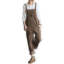 huateng Frauen literarische Kunst Vintage Cord Overall Overall Herbst Winter Casual Ärmellose Overalls Latzhose mit Fronttasche von huateng