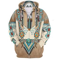 huateng Native American Indian 3D Digitaldruck Reißverschluss Sweatshirt Paar Hoodies Persönlichkeit Sweatshirts Cospaly Kleidung von huateng