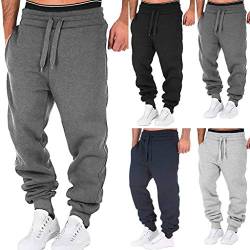 Jogginghose Herren Sporthose Männer Fitness Sport Slim Fit Lange Trainingshose Jogg Hose Freizeithose Joggers Streetwear Sweatpants Pants mit Kordel und Taschen (Dunkelgrau, L) von huelufi