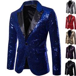 huelufi Herren Pailletten Anzug Blazer Casual EIN-Knopf-Anzug Slim Fit Blazer Mantel Jacke Männer Hübsche Jacken Performance-Kostüm für Nachtklub,Hochzeit und Party (Blau, m) von huelufi