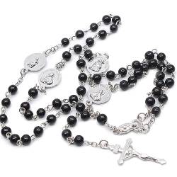 huihuay Gotische Halskette mit Kreuz-Anhänger, Perlenkette, elegante gotische Kreuz-Halskette für modische Gläubige, für Damen und Herren, Geschenk, gotische Kreuz-Halskette von huihuay