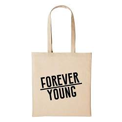 huuraa Jutebeutel Forever Young Für Immer jung Geschenk Idee für Damen und Herren Tasche Baumwolle für Freunde und Familie von huuraa