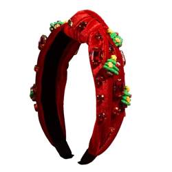 Glitzerndes Weihnachts-Stirnband für Damen, breite Krempe, Stirnbänder mit Mini-Weihnachtsmann/Baum, verziert für Mädchen, Waschgesicht, Sport, gestricktes Stirnband für Damen, dünnes Strick-Stirnband von huwvqci