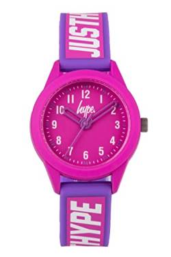hype Unisex Kinder Armbanduhr Pink mit weißem Silikonarmband mit „Just Branding und pinkem Zifferblatt von hype