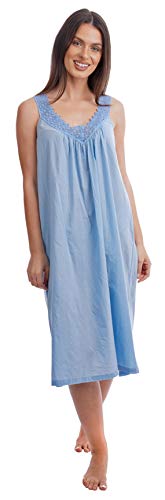 i-Smalls Damen Häkelspitze Plissee Sommer Leichtes ärmelloses langes Nachthemd aus 100% weicher Baumwolle (Blue V Neck) M von i-Smalls