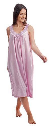 i-Smalls Damen Häkelspitze Plissee Sommer Leichtes ärmelloses langes Nachthemd aus 100% weicher Baumwolle (Pink V Neck) 3XL von i-Smalls