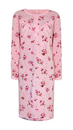 i-Smalls Damen Nachthemd aus Thermo-Fleece, superweich, langärmelig, Blumenmuster, rose, 48 von i-Smalls