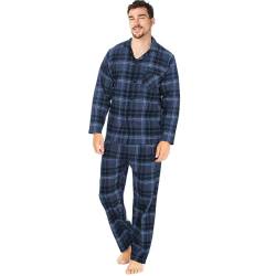 i-Smalls Herren Flanell Pyjama 100% Baumwolle Langarm Check PJs Knopf Durch Nacht Lounge Set, Klassisch Marineblau, XL von i-Smalls