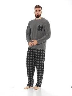 i-Smalls Herren Warm Fleece Pyjama Loungewear Set Karierte Hose Langarm Pyjama, anthrazit, XL von i-Smalls