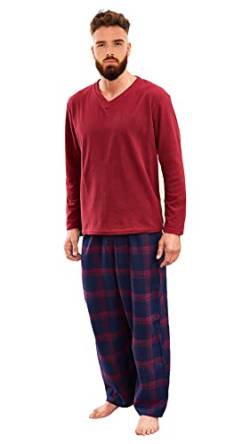 i-Smalls Herren Warm Winter Pyjama Set Fleece Top Karo Hose Gr. M, Newquay Rot von i-Smalls