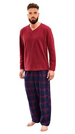 i-Smalls Herren Winter Warm Pyjama Set Fleece Top Karierte Hose Gr. XL, Newquay Rot von i-Smalls