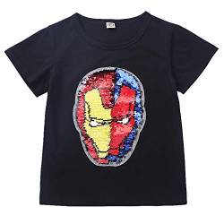 I pass Jungen Mädchen Superhelden-T-Shirt, wendbar, Pailletten, Magie T-Shirt, Baumwolle, 3 – 8 Jahre (110 – 150 cm) Gr. 4-5 Jahre, Z1 Herren Eisen. von i pass