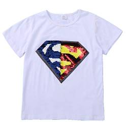 I pass Superhelden-T-Shirt für Jungen und Mädchen, wendbar, Pailletten, Magisches T-Shirt, Baumwolle, 3 – 8 Jahre (110 – 150 cm), F, 7-8 Jahre von i pass