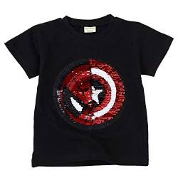 I pass Superhelden-T-Shirt für Jungen und Mädchen, wendbar, Pailletten, Magisches T-Shirt, Baumwolle, 3 – 8 Jahre (110 – 150 cm), A., für 7- bis 8-Jährige von i pass