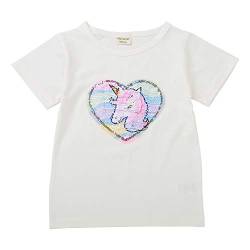 Junge Mädchen Kinder Wende-Pailletten Baumwolle T-Shirt Kurze Ärmel Tops（3-8 Jahre） (6-7 Jahre alt, O) von i pass