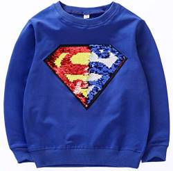 Superhelden-Sweatshirt für Jungen und Mädchen, mit Pailletten, langärmelig, Baumwolle, 3–8 Jahre, g, 130 cm von i pass