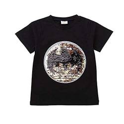 T-Shirt aus Baumwolle für Jungen und Mädchen mit kurzen Ärmeln und magischen Pailletten, 3 – 8 Jahre, Schwarz , 120 cm von i pass
