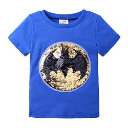 T-Shirt aus Baumwolle für Jungen und Mädchen mit kurzen Ärmeln und magischen Pailletten, 3 – 8 Jahre, blau, 140 cm von i pass