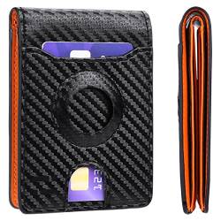 i! - RFID Geldbeutel Slim Geldbörse kompatibel mit AirTag Herren - SMART Brieftasche Kreditkartenetui Kartenetui Portemonnaie - Carbon orange von i!