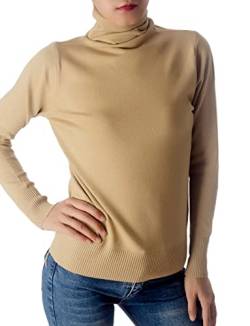 iB-iP Damen Einfarbiger Leichter Modischer Rollkragen Pullover, Größe: 40, Beige von iB-iP