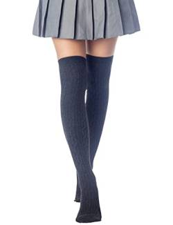 iB-iP Damen Geflochtenes Muster Stilvolle Einfarbige Halterlose Oberschenkelhohe Lässige Lange Socken, Größe: Einheitsgröße, Ebenholz von iB-iP