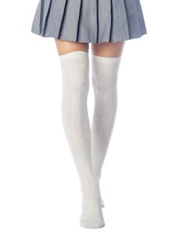 iB-iP Damen Geflochtenes Muster Stilvolle Einfarbige Halterlose Oberschenkelhohe Lässige Lange Socken, Größe: Einheitsgröße, Weiß von iB-iP