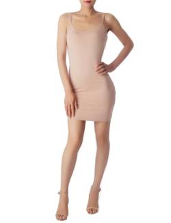 iB-iP Damen Mini Baumwolle Bodycon Spaghettiträger Kurzes Figurbetontes Unterkleid, Größe: 40, Beige von iB-iP