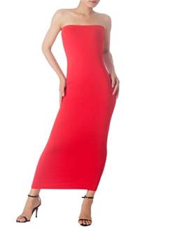 iB-iP Damen Nackte Schulter Dehnbar Röhre Figurbetonten Lange Trägerlosen Kleid, Größe: 36, Rot von iB-iP