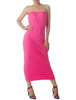 iB-iP Damen Nackte Schulter Dehnbar Röhre Figurbetonten Lange Trägerlosen Kleid, Größe: 38, Hot Pink von iB-iP