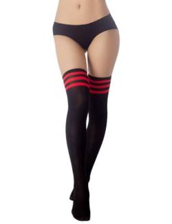 iB-iP Damen Navy Streifen Zebrastreifen Strumpf Schenkel Hoch Knee-high Socken, Größe: Einheitsgröße, Schwarz & Rot von iB-iP