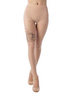 iB-iP Damen Pfau Tattoo Stil Durchsichtiger Mode 5 Den Transparent Strumpfhosen, Größe: Einheitsgröße, Beige von iB-iP