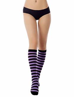 iB-iP Damen Sport Fußball Stil Zebrastreifen Strumpf Kniehohe Knee-high Socken, Größe: Einheitsgröße, Lila von iB-iP