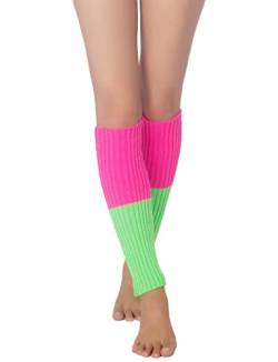 iB-iP Damen Stulpensocken Bein Stulpen Legwarmer Neon Bunten Beinstulpen Warmers, Größe: Einheitsgröße, Apfel Grün & Hot Pink von iB-iP