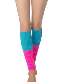 iB-iP Damen Stulpensocken Bein Stulpen Legwarmer Neon Bunten Beinstulpen Warmers, Größe: Einheitsgröße, Meer-blau & Hot Pink von iB-iP