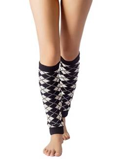 iB-iP Damen Stulpensocken Karierter Stulpen Legwarmer Bunten Beinstulpen Warmers, Größe: Einheitsgröße, Weiß & Schwarz von iB-iP