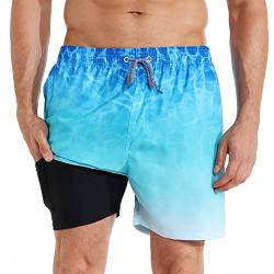 iCKER Badehose Herren Kompression Liner 2 in 1 Badeshorts Board Shorts Schnelltrocknend Strand Beach Shorts,Blau 1#,XL von iCKER