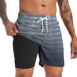 iCKER Badehose Herren Kompression Liner 2 in 1 Badeshorts Board Shorts Schnelltrocknend Strand Beach Shorts,Grau STK270,3XL von iCKER