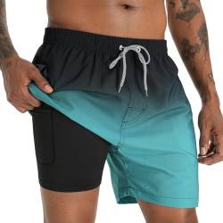 iCKER Badehose Herren Kompression Liner 2 in 1 Badeshorts Board Shorts Schnelltrocknend Strand Beach Shorts,Grün,XXL von iCKER