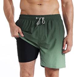 iCKER Badehose Herren Kompression Liner 2 in 1 Badeshorts Board Shorts Schnelltrocknend Strand Beach Shorts,Militärgrün,XXL von iCKER