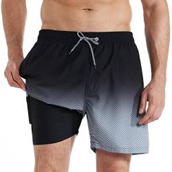 iCKER Badehose Herren Kompression Liner 2 in 1 Badeshorts Board Shorts Schnelltrocknend Strand Beach Shorts,Schwarz,3XL von iCKER